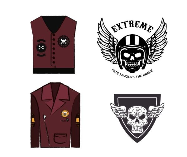 Exemples de patch biker à coudre : figures emblématiques des écussons brodés et patch blouson motos, tête de mort ailée 