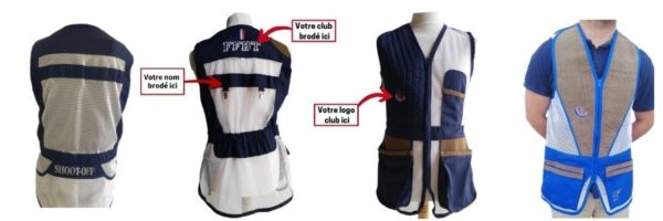 4 modèles de gilet ball trap brodé bleu marine et bleu royal